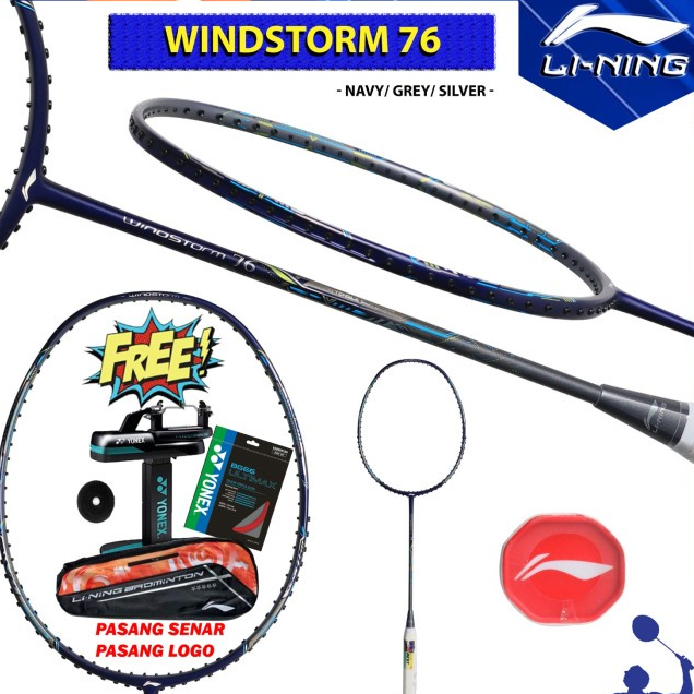 Raket Badminton Original Lining New Windstorm 76 WS76 Navy Grey