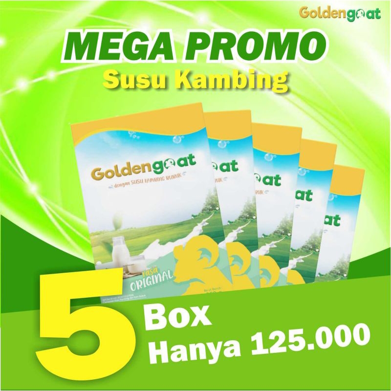 

5 BOX GOLDENGOAT SUSU KAMBING ETAWA BUBUK ORIGINAL BERKUALITAS ATASI NYERI TULANG SENDI LUTUT PINGGANG ASAM URAT SESAK NAFAS ASMA BATUK MENAHUN PARU-PARU