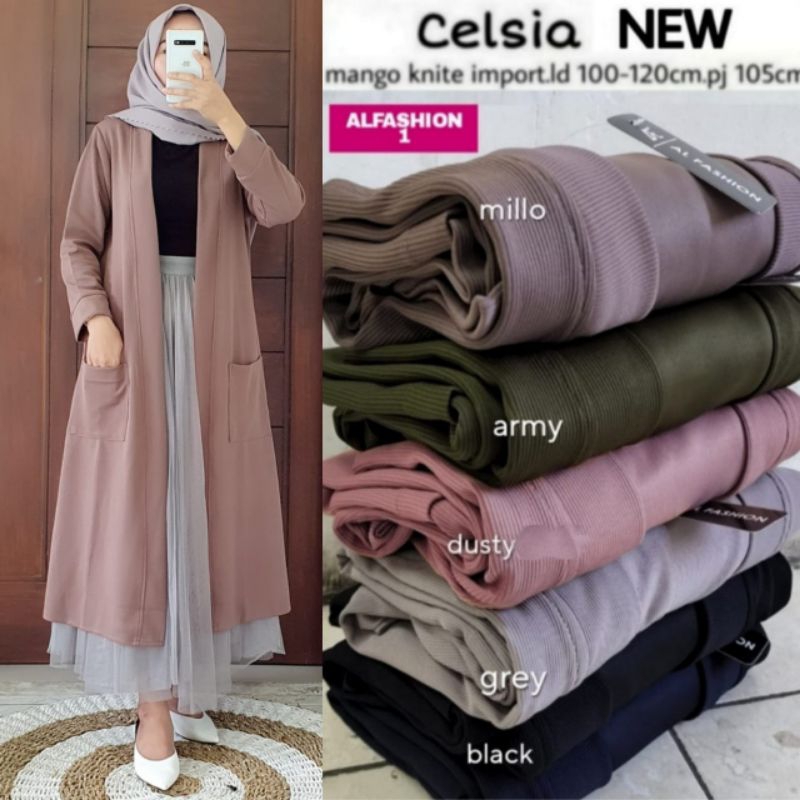Outer jumbo Celsia long cardi bahan mango knit LD 100-120