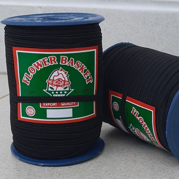 Karet elastis Flower Basket Hitam 4mm / Karet Masker Hitam