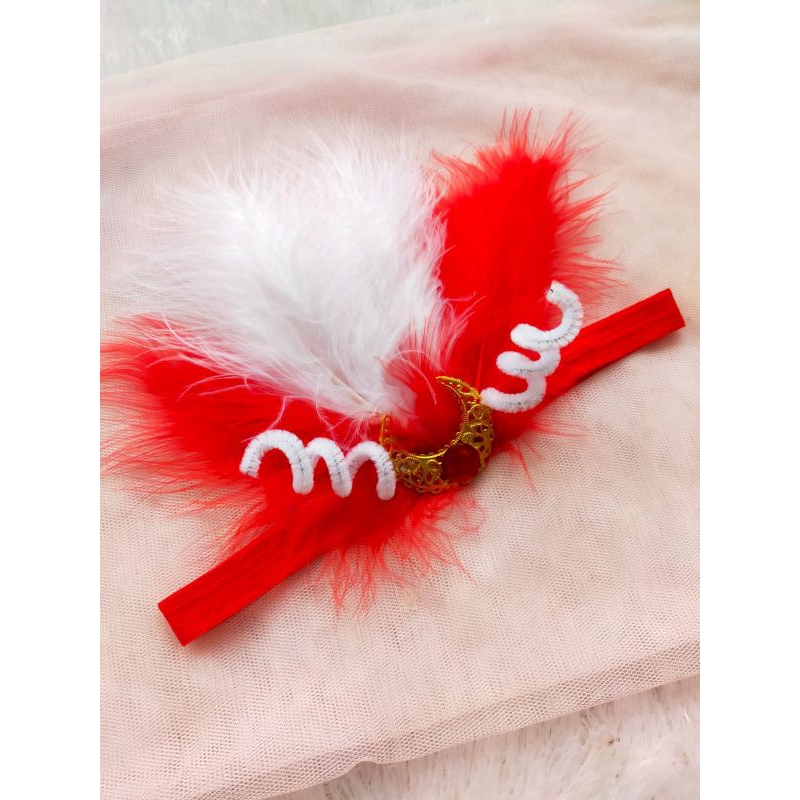 bando bulu angsa/hiasan kepala Merah Putih bulu halus