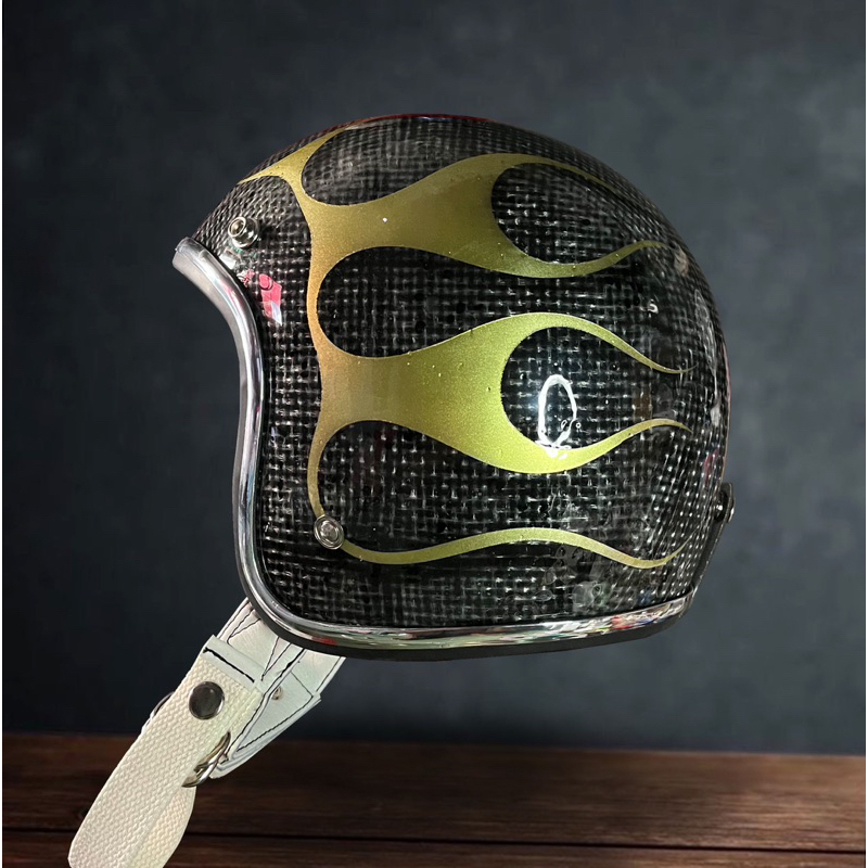 Slimhead 500TX RAW Gold Flame Shadow - Helm custom Chopper Bobber