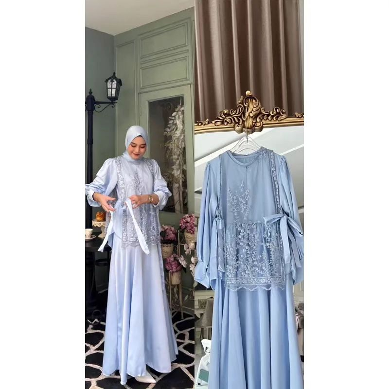 Gamis set outer Hana Dress Gamis pesta mewah elegan Dress set outer Gamis brukat kondangan