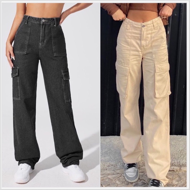 Celana Highwaist jeans cargo panjang wanita premium celana cargo panjang jeans wanita murah