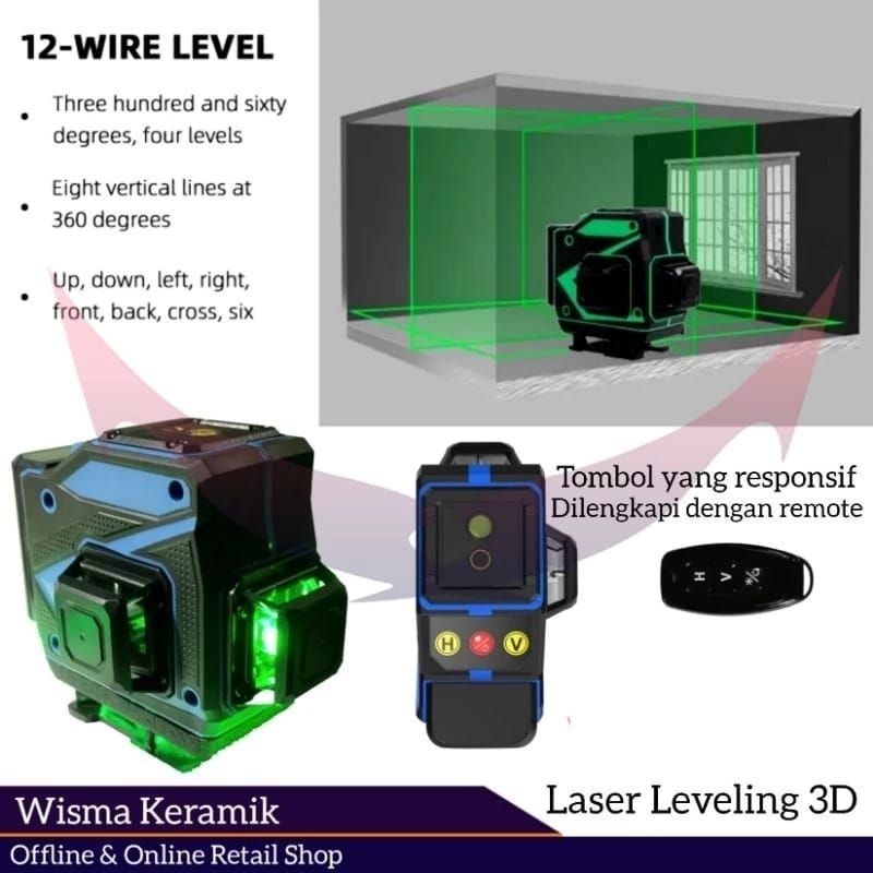 laser level 12 line 3D, waterpas laser otomatis 12 garis