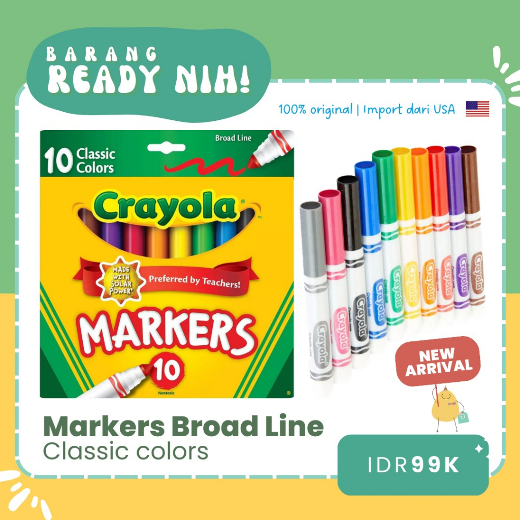 

Crayola 10ct Kids Broadline Markers - Bold and Bright Original USA