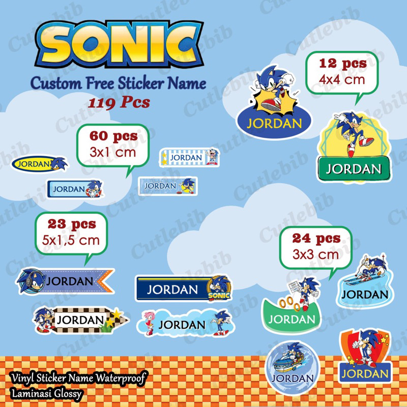 

Stiker Nama Anak Waterproof - Sonic