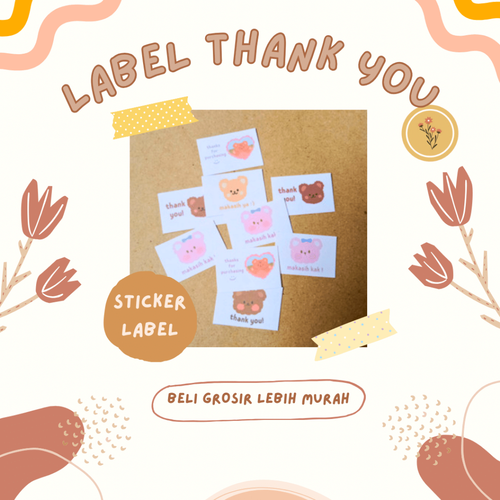 

[ISI 10 PC] Mini Thanks Sticker 2 x 3 cm Cute Bear Sticker Mini Label Sticker Cute Thanks Sticker