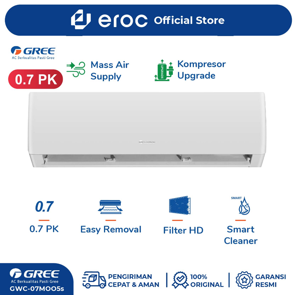 AC GREE  1/2 - 3/4PK Standard - AC 1/2 - 3/4 PK Standard MOO5A Series - with Fitur smart cleaner GWC