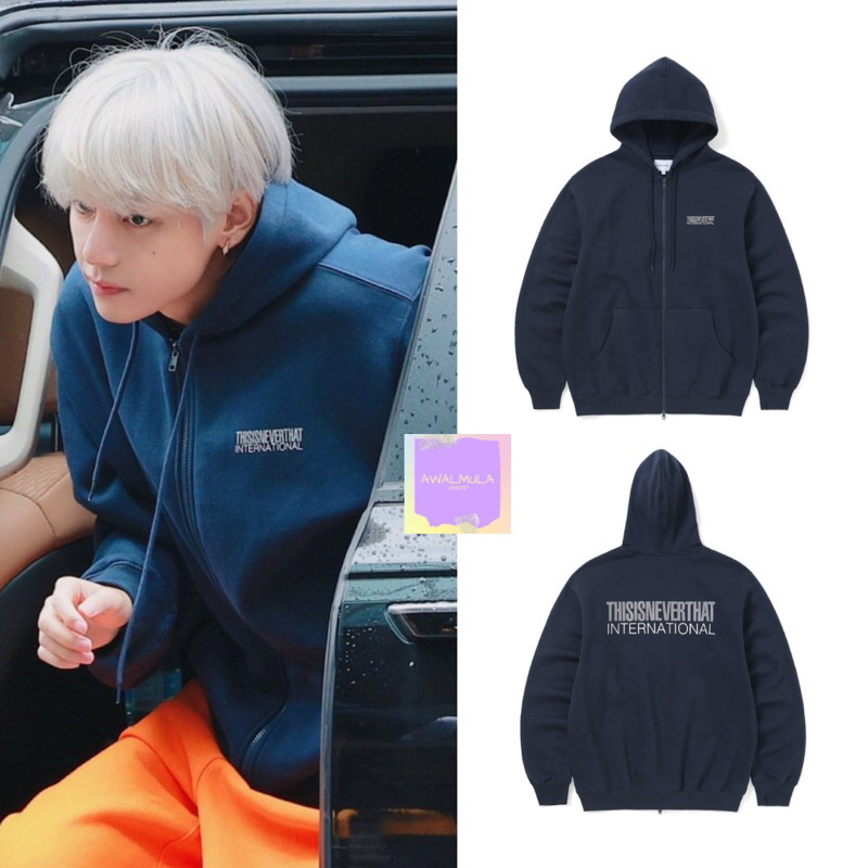 (PO) OFFICIAL THISISNEVERTHAT CP INTL. Logo Zip Hoodie worn by BTS V Taehyung