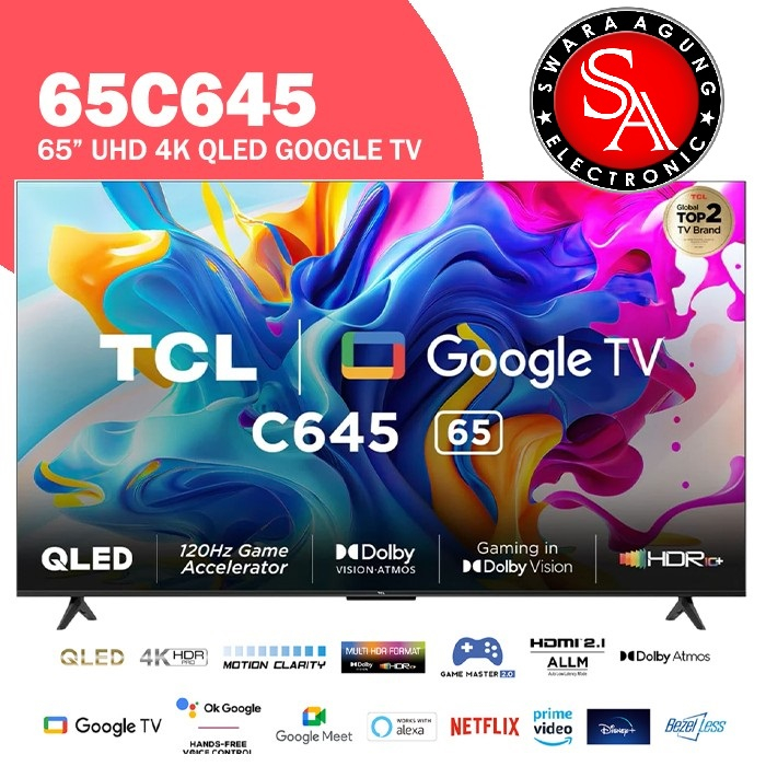 QLED Digital  Google TV 65 Inch TCL Type : 65C645 (Khusus Daerah Medan)