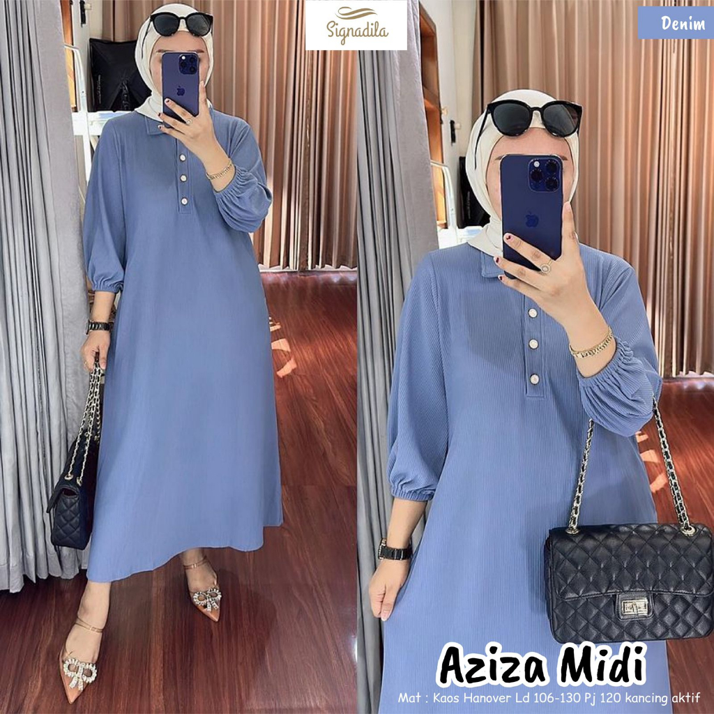 AZIZA MIDI - BRIZI TUNIK BY SIGNADILA | MIDI DRESS TUNIK WANITA MOTIF POLOS BASIC CASUAL FEMINIM BAH