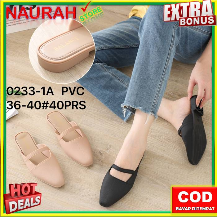 Sandal Slop Wanita Balance 0233 1A Sendal Lancip + Tali Kualitas Import Jelly Rubber Lentur Empuk