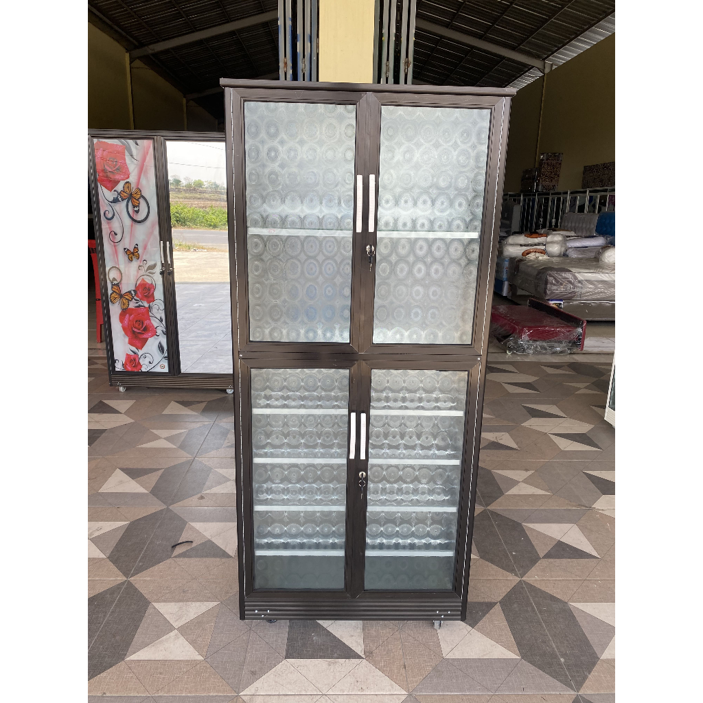 LEMARI RAK SEPATU ALUMUNIUM KACA 2 PINTU