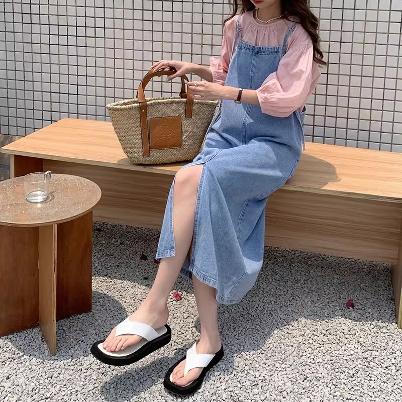 D3W < elegan.girl > overall wanita long dress overall jeans dress jumpsuit wanita jumbo denim