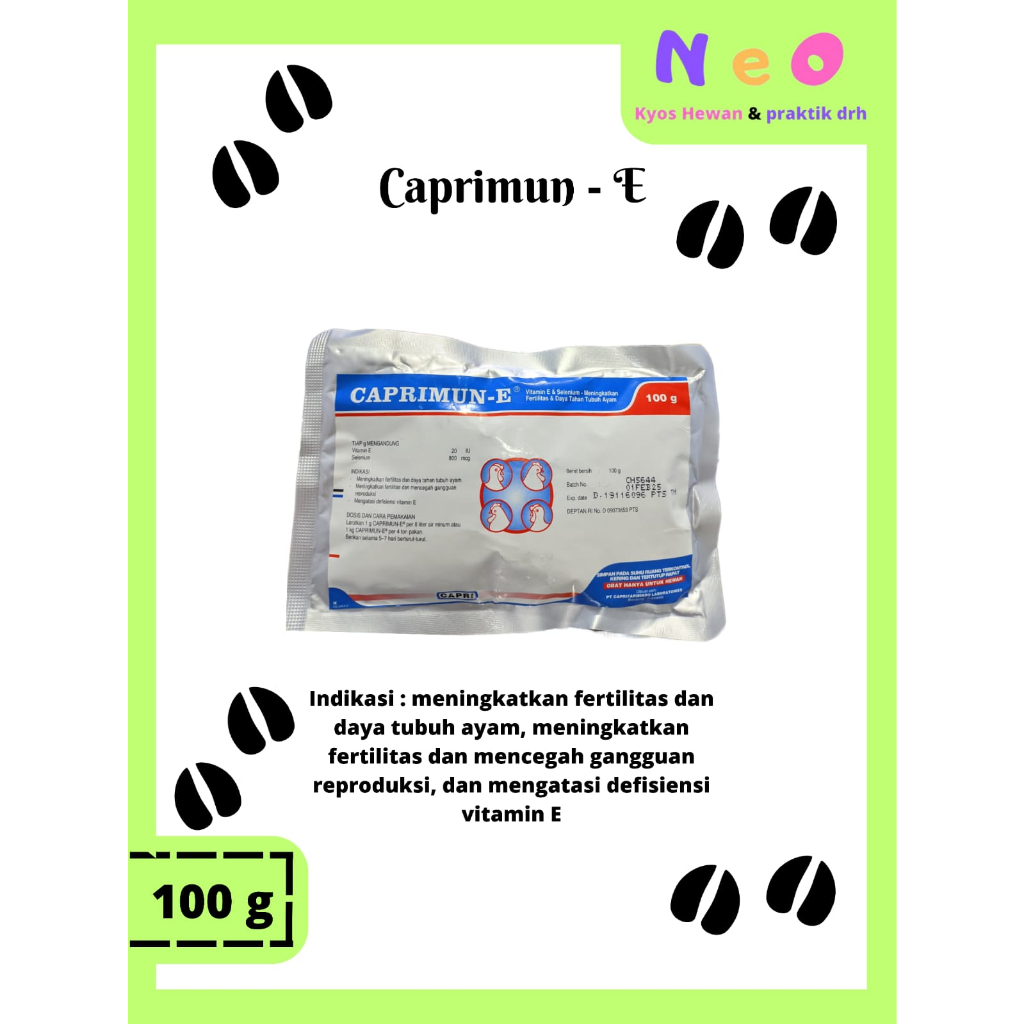 Caprimun - E Vitamin E & Selenium - Meningkatkan Fertilitas & Daya Tahan Tubuh Ayam 100 gram