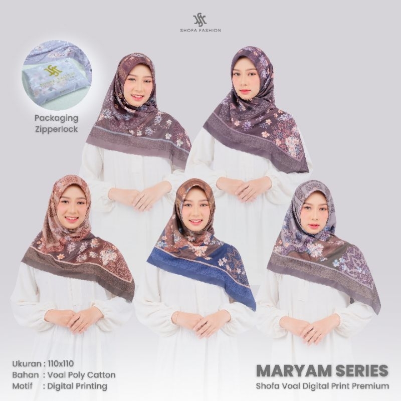 Shofa fashion - MARYAM Series Hijab kerudung jilbab segi empat voal motif digital print premium Zipp