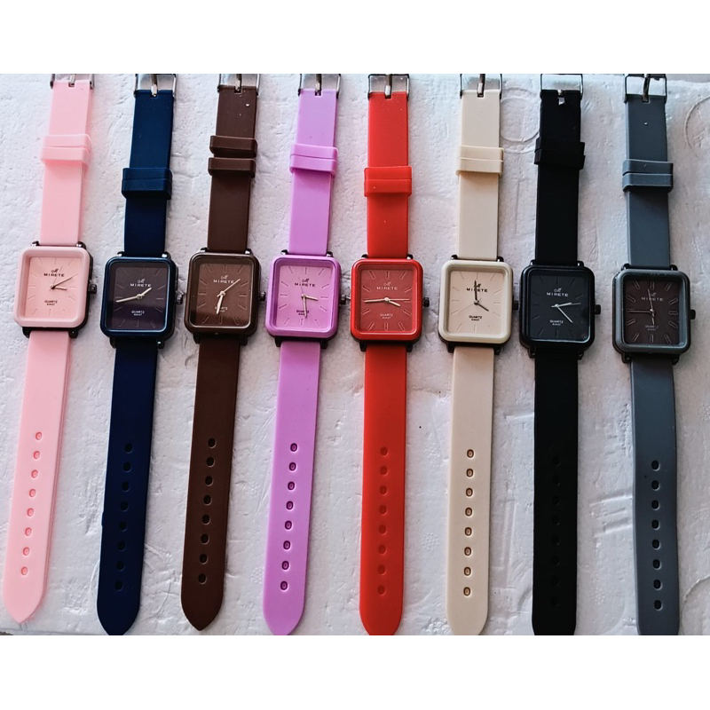 BEST SELLER Jam tangan Wanita Fashion Tali Karet Mirate Original segiempat