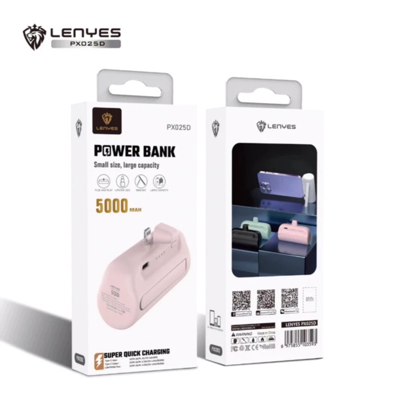 Powerbank Lenyes pX-025D 5000mAh Super Quick Charging (colokan iphone)