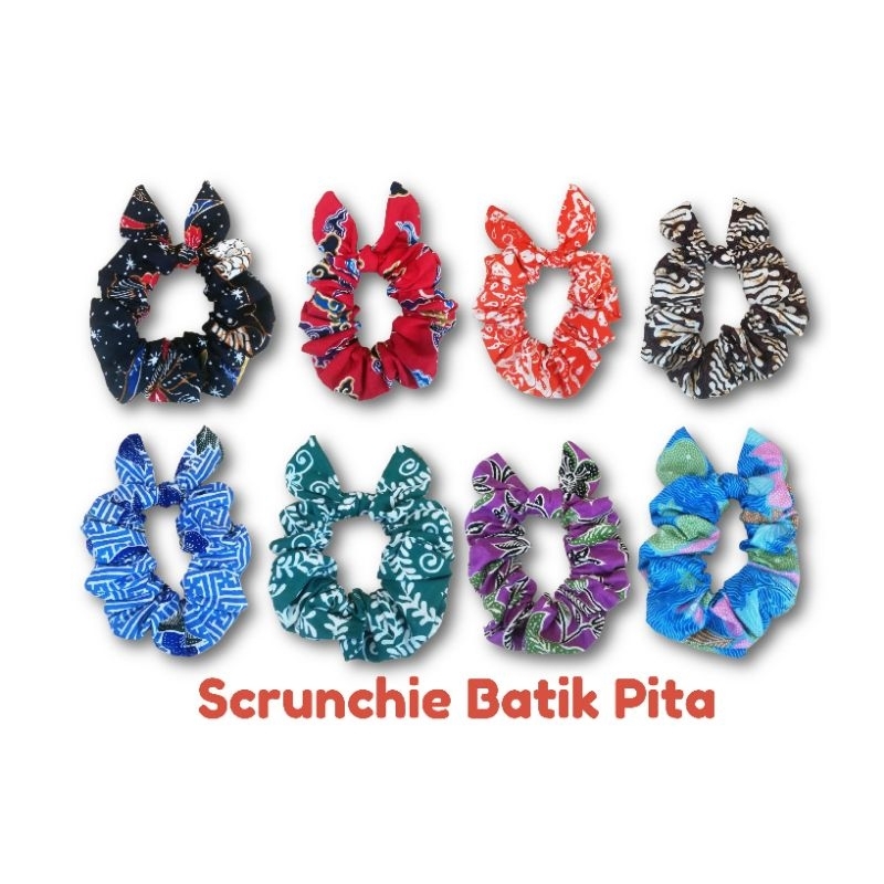 Scrunchie Batik Pita Ikat Rambut Cantik Motif Batik Dengan Hiasan Pita