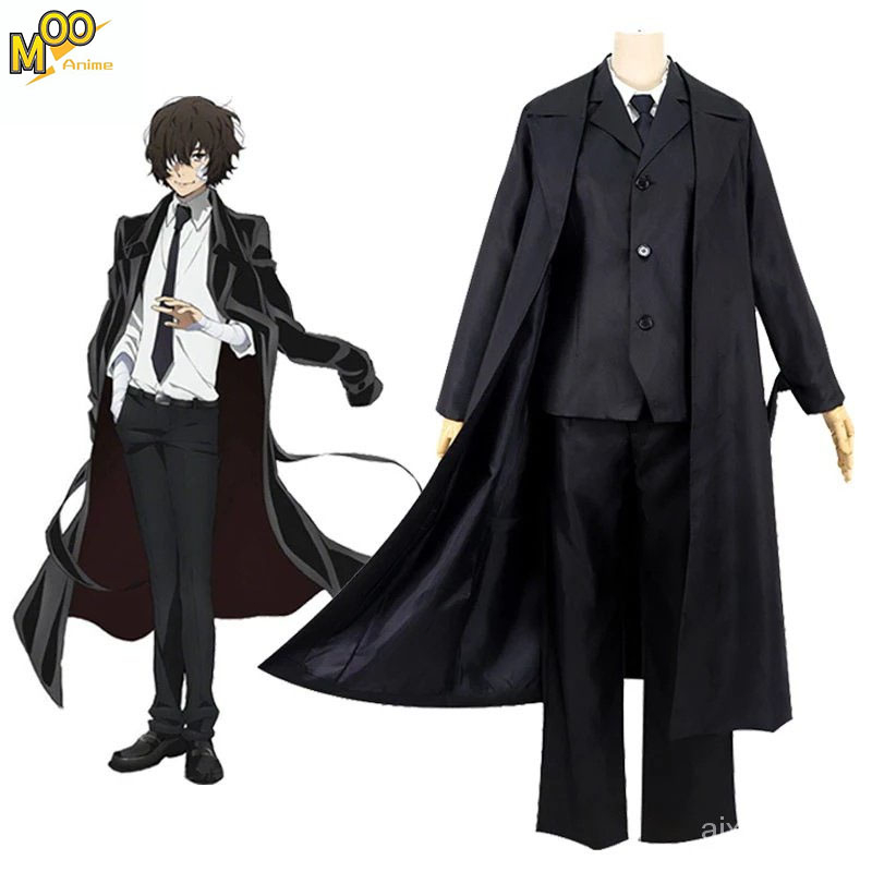 Anime Bungo Stray Dogs Dazai Osamu Cosplay Costume Set Black Jacket Halloween Christmas Suits Coat
