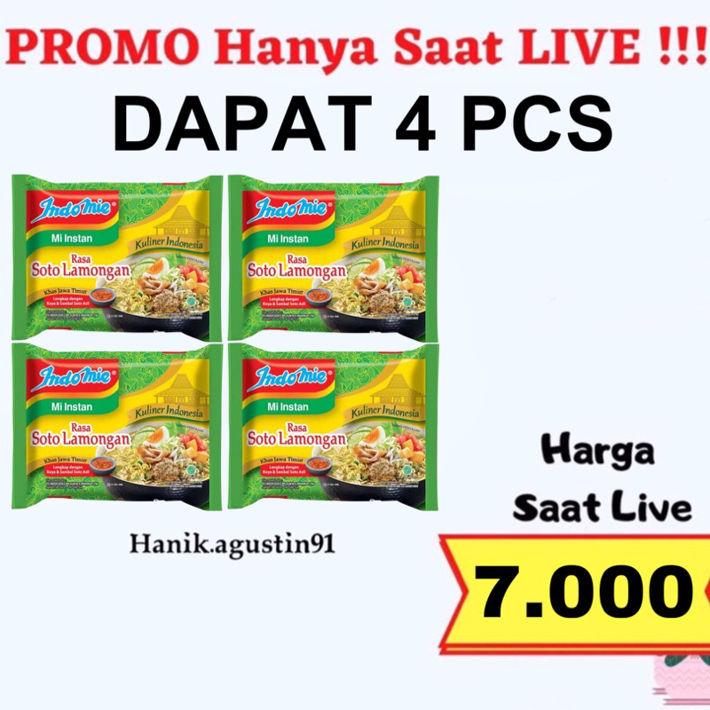 

Indomie Rasa Soto Lamongan Isi 4 Pcs