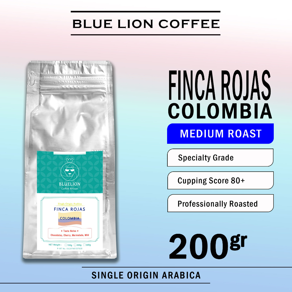 

Blue Lion Coffee Finca Rojas 200 gram Medium Roast Biji Kopi Bubuk Single Origin Arabica Colombia