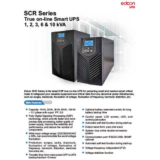 UPS Edcon SCR Series 3 KVA SMART TRUE ONLINE 3 KVA 2.200 Watt