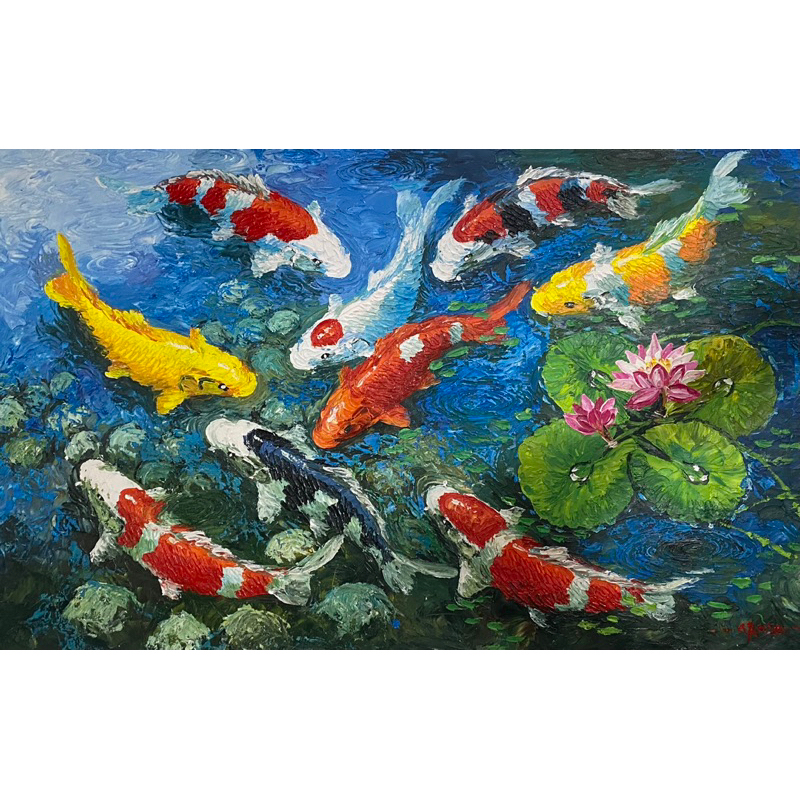 lukisan ikan koi palet premium , ukuran 135 X 85