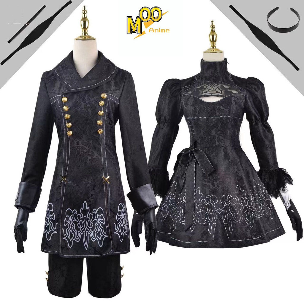 Nier Automata Yorha 2B Cosplay Costumes and 9S Cosplay Costumes 2B Set and 9S Set and wig