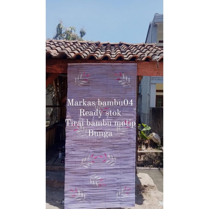 Kerai bambu motip ungu bunga putih merah tirai bambu/tirai jendela/wide gulung/tirai outdoor/free pa