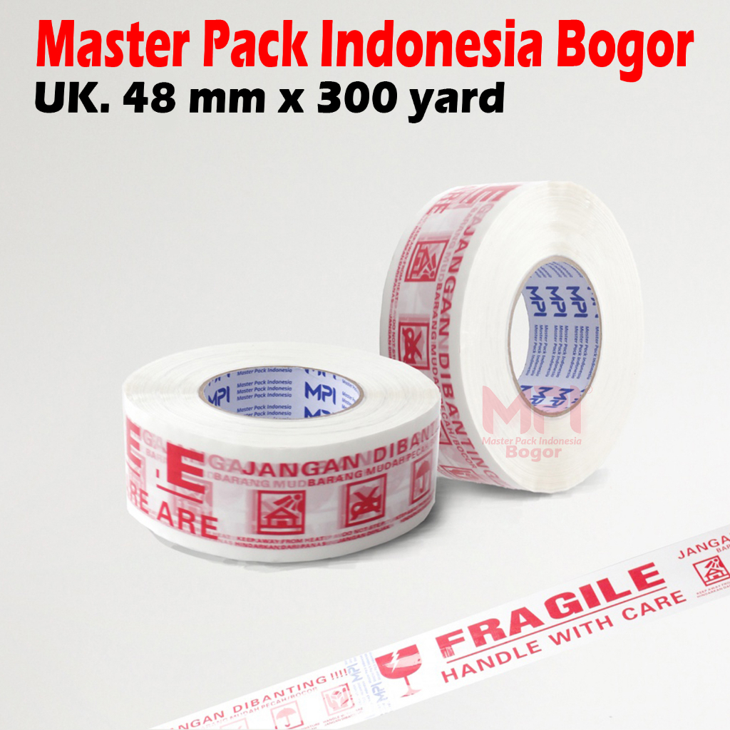 

Lakban Fragile Putih JUMBO MPI 48 mm x 300 Yard Handle With Care Jangan Dibanting - Master Pack Indonesia