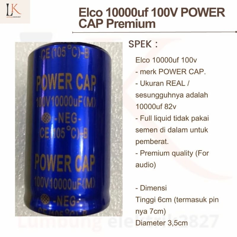 Elco 10000uf 100V POWER CAP Premium / 10000uf 100v