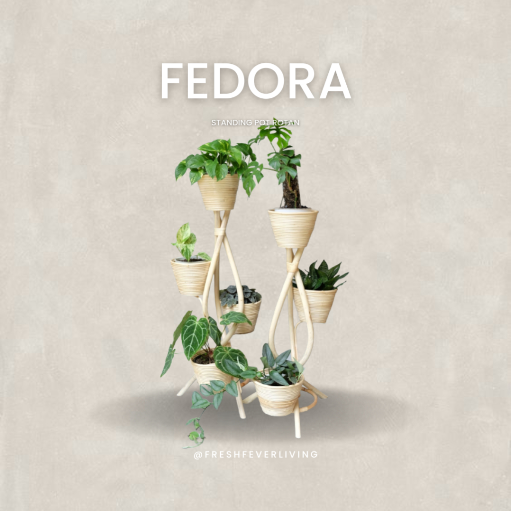 Standing Pot Rotan/Cover Pot/Pot Bercabang 4 Susun Rotan/Medium