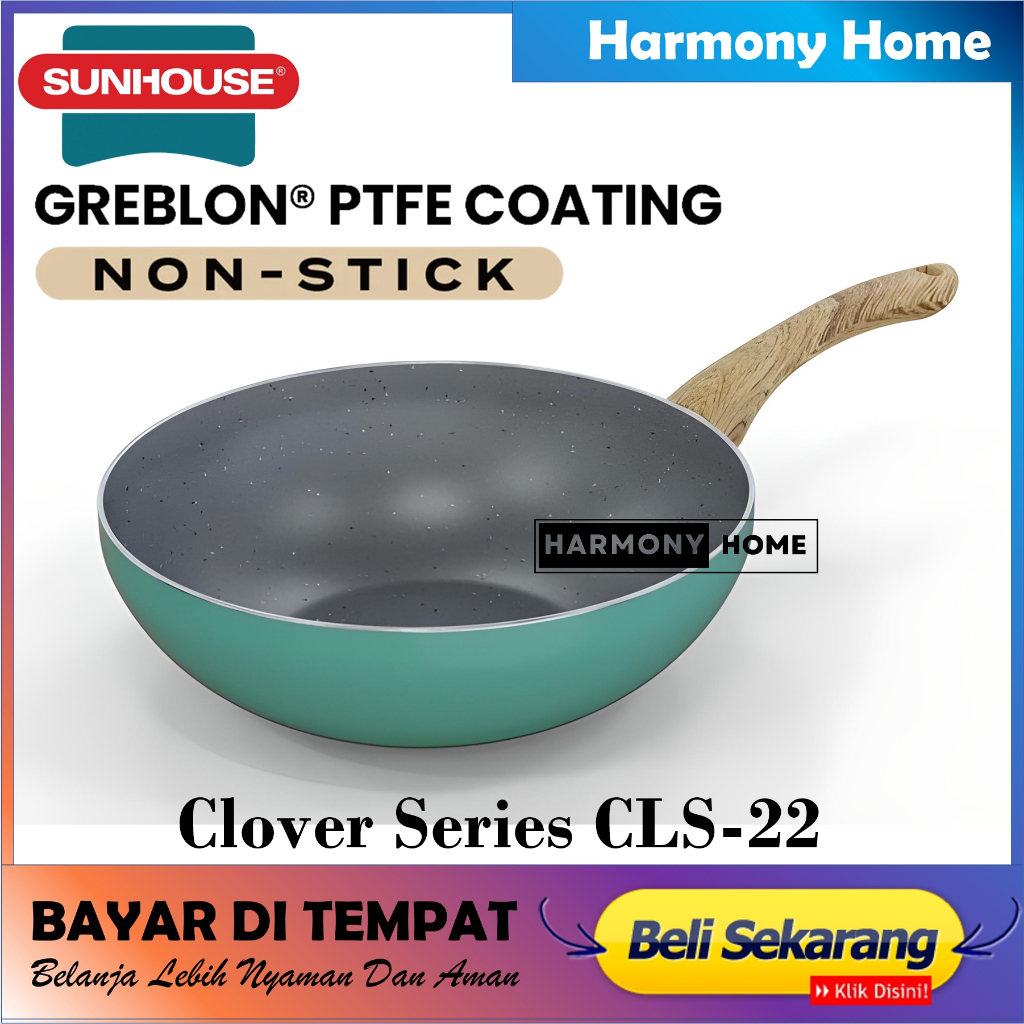 Wok Pan Sunhouse CLS-22 Wok Pan Marbel Anti Lengket 22 cm Wok Pan Wajan Anti Lengket 22 cm Sunhouse 