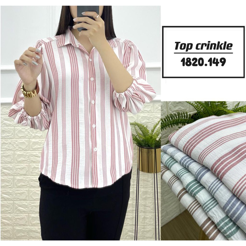 Kemeja Garis Top crinkle