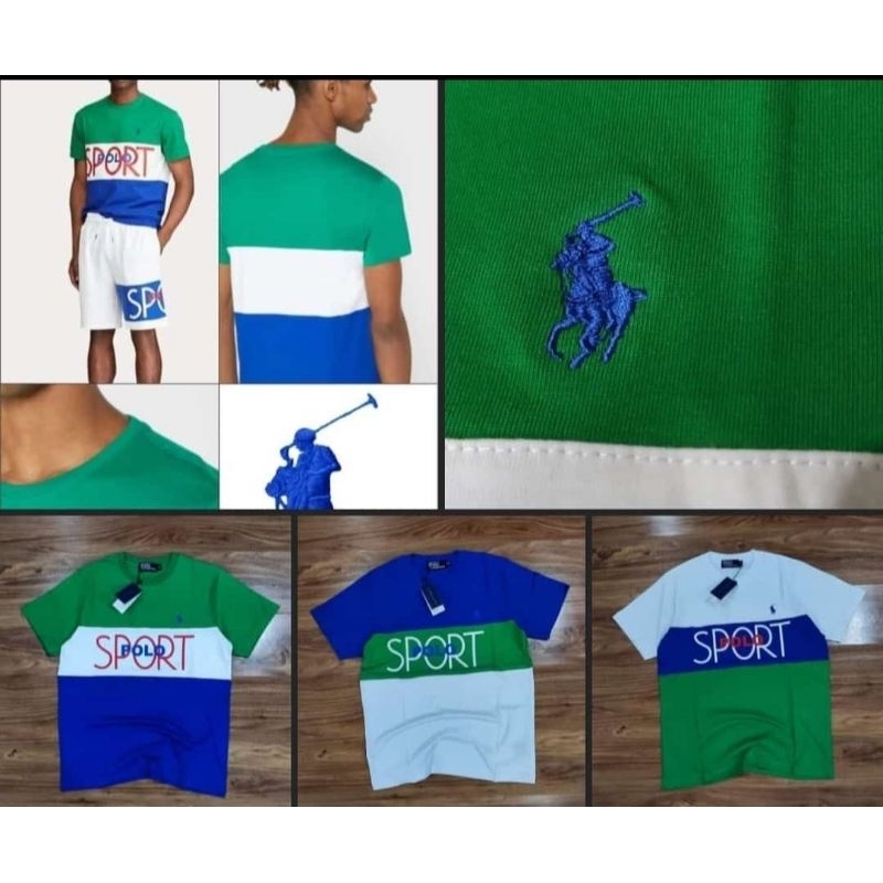 Kaos / Tshirt branded kombinasi Warna Putih Biru Hijau