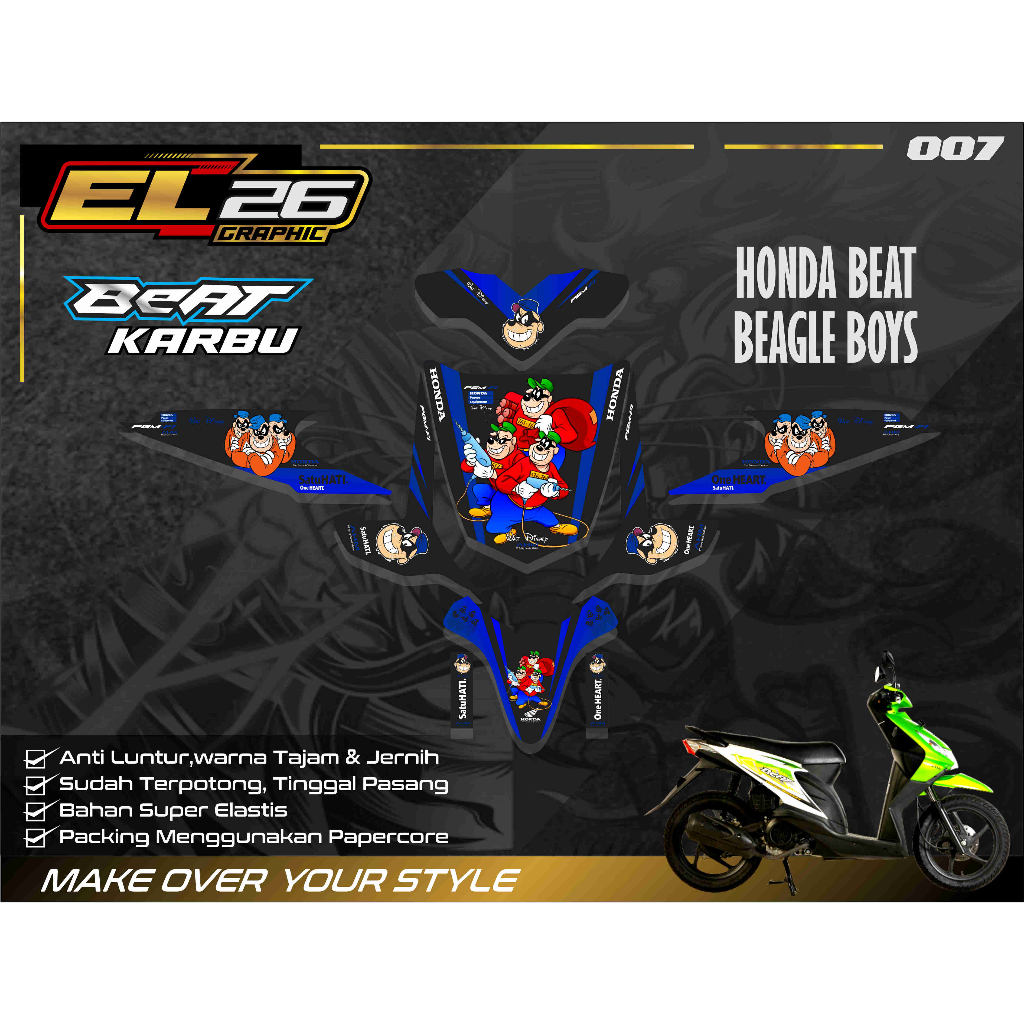 7 (PALING DICARI) Sticker Decal Full Body BEAT KARBU - Sticker Decal BEAT KARBU Motif BEAGLE BOYS
