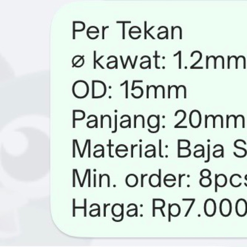 Per Spring Pegas Tekan OD 15mm Kawat 1,2mm Panjang 20mm Baja