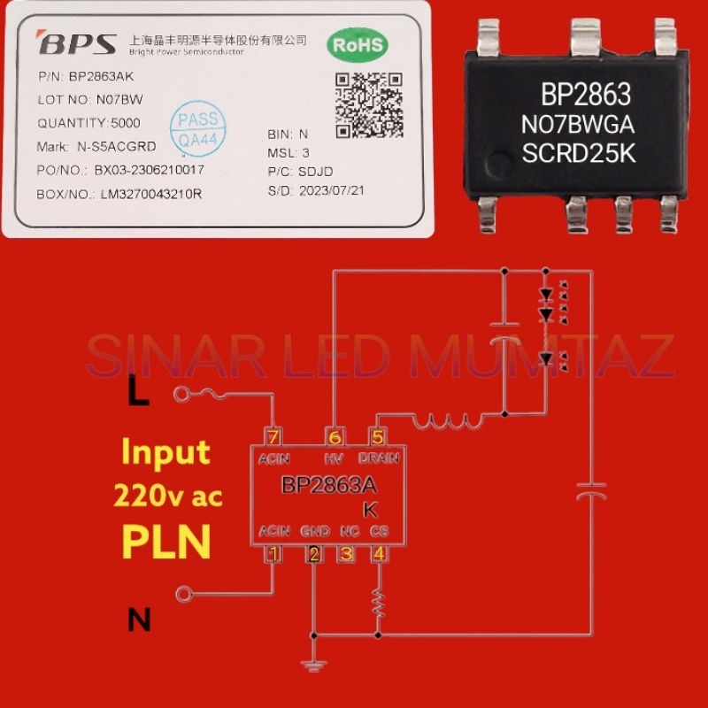 BP2863AK IC DRIVER LAMPU LED INPUT AC 25w max
