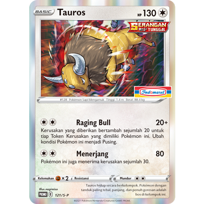 POKEMON TCG INDONESIA TAUROS HOLOGRAM PROMO INDOMARET 121/S-P