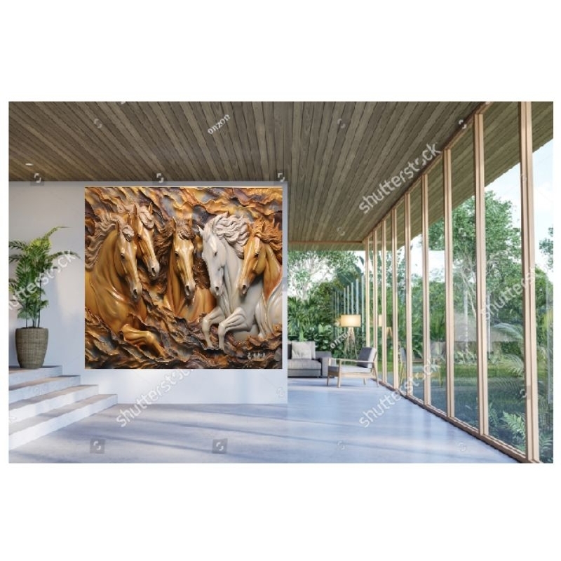 WALLBANNER /WALLPAPER 3DIMENSI Gb KUDA COKLAT KUDA PUTIH ukuran besar