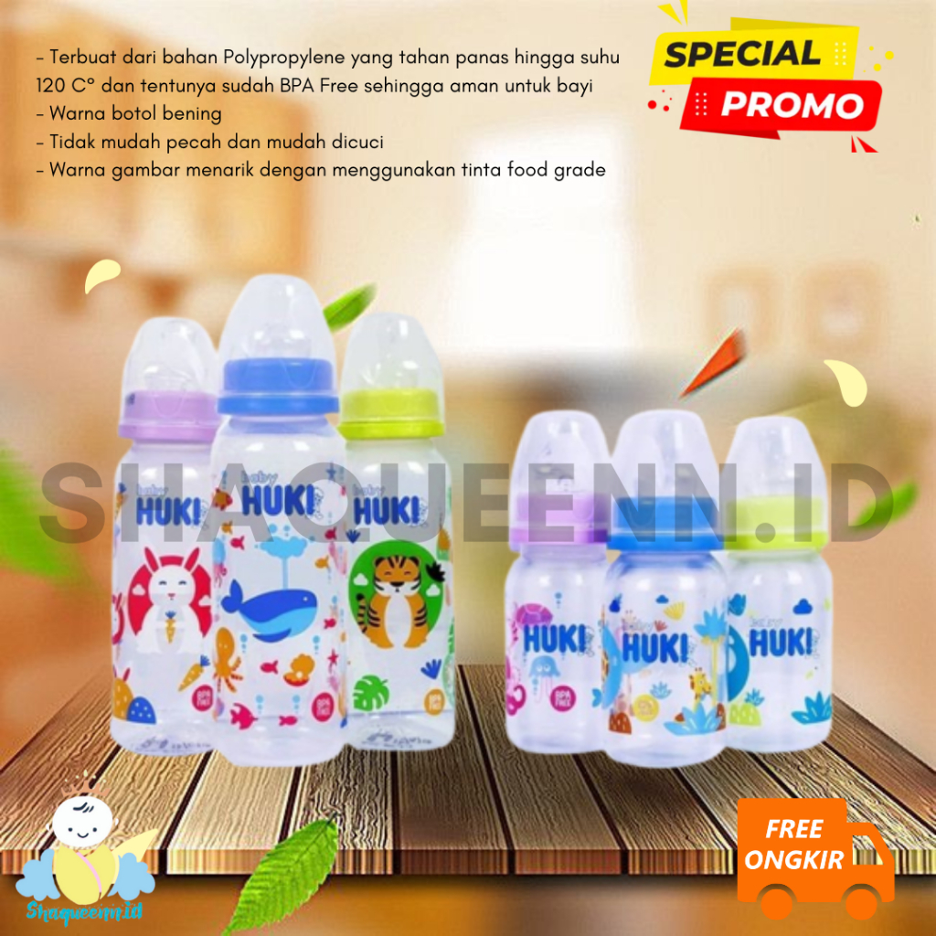 Botol susu huki 60ml 120ml dot orthodontic karakter animal / botol susu bayi huki