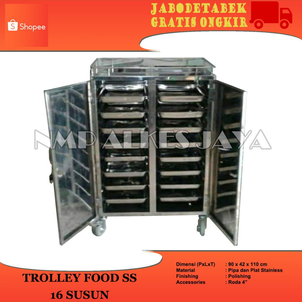 Food trolley Troli makanan stainless 16 susun Troli makanan Rumah sakit