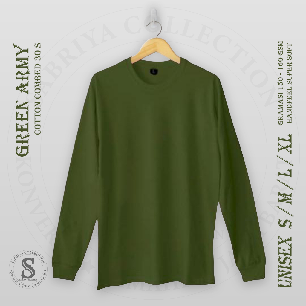Kaos Polos Army panjang RIB Pria/Wanita catton Combet 30s