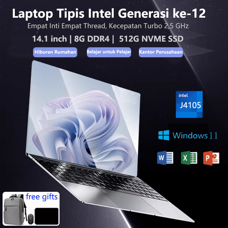 AOC  Notebook Super Tipis 2024 untuk Rumah, Kantor, dan Pelajar - Intel J4105, RAM 8GB DDR4, SSD 512