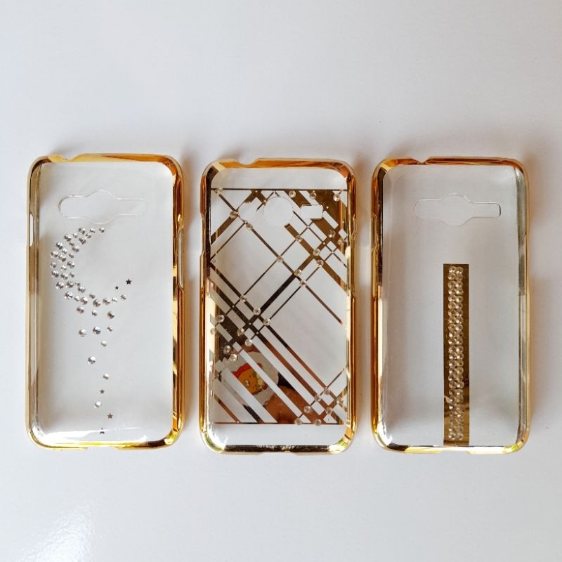 Samsung Galaxy V - V Plus Case Hardcase Bening List Gold Motif Berlian