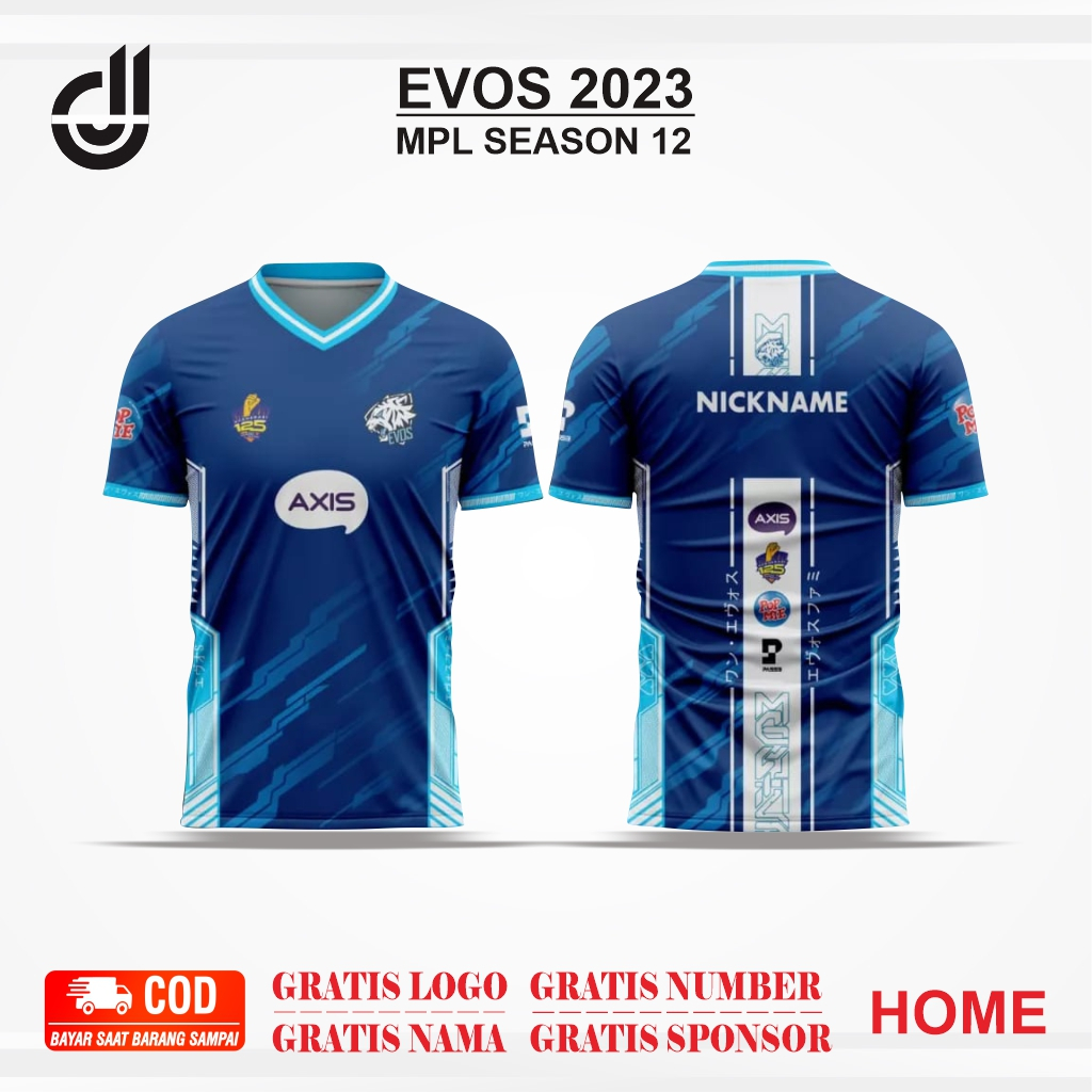 Baju Jersey Evos Esport 2023 Terbaru Season 12 Home Free Nickname Premium Size Anak & Dewasa