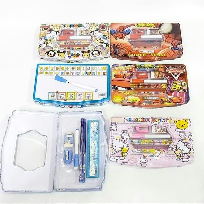 

LITTLE JUMBO Kotak Pensil Kaleng Set Besar 7 in 1 ada Whiteboard Untuk Tulis / kotak pensil