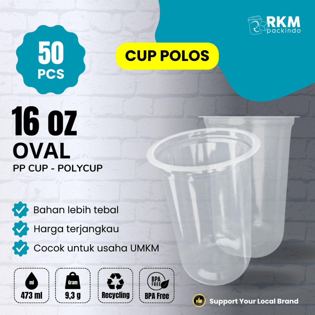 (50pcs) CUP PP POLOS POLYCUP 16oz OVAL
